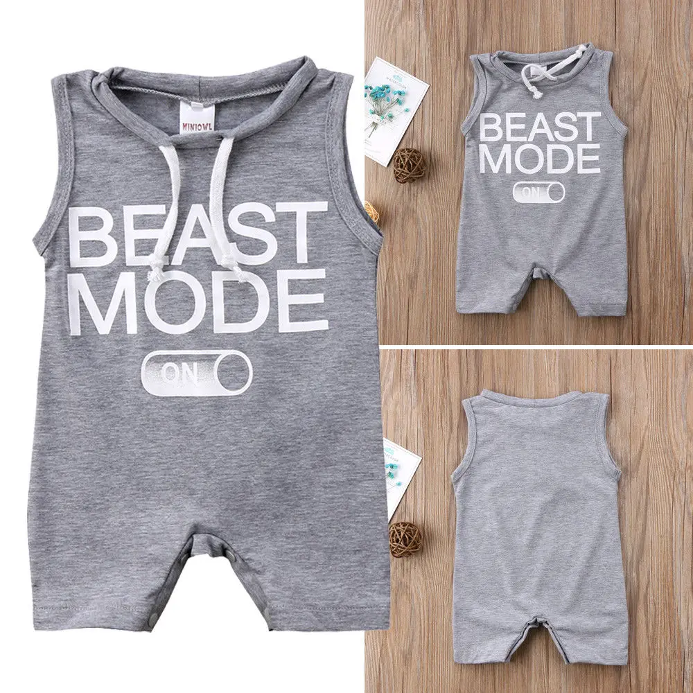 Kids Baby Boy BEAST MODE ON Printed Romper Loose Jumpsuit Outfits Clothes Summer