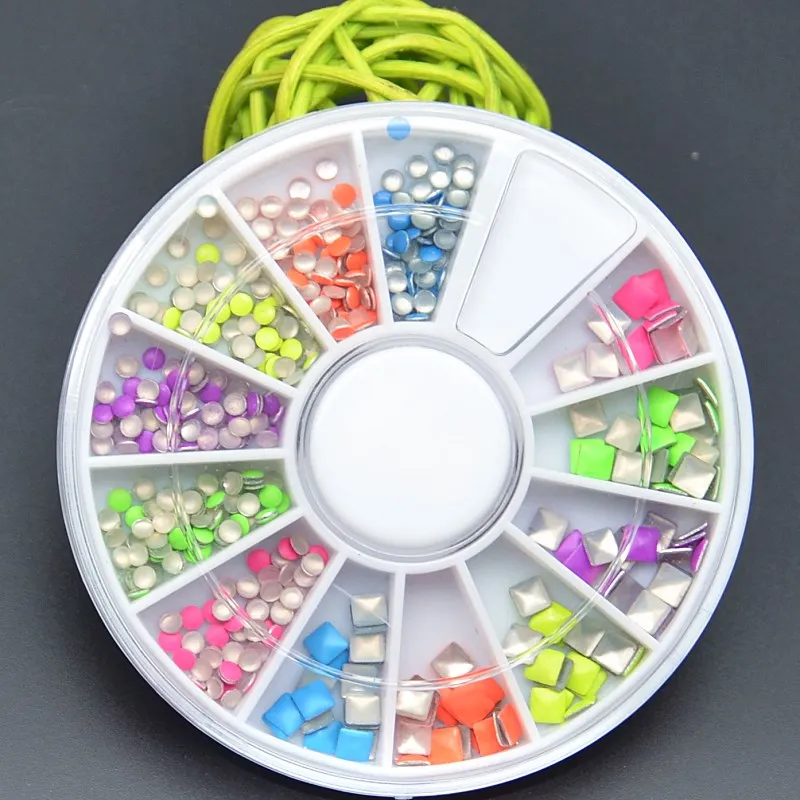 

Colorful Neon Fluorescent Studs Rivet Square Round Design Nail Art 3D Tips DIY Acrylic UV Gel Wheel Manicure Decoration Tools