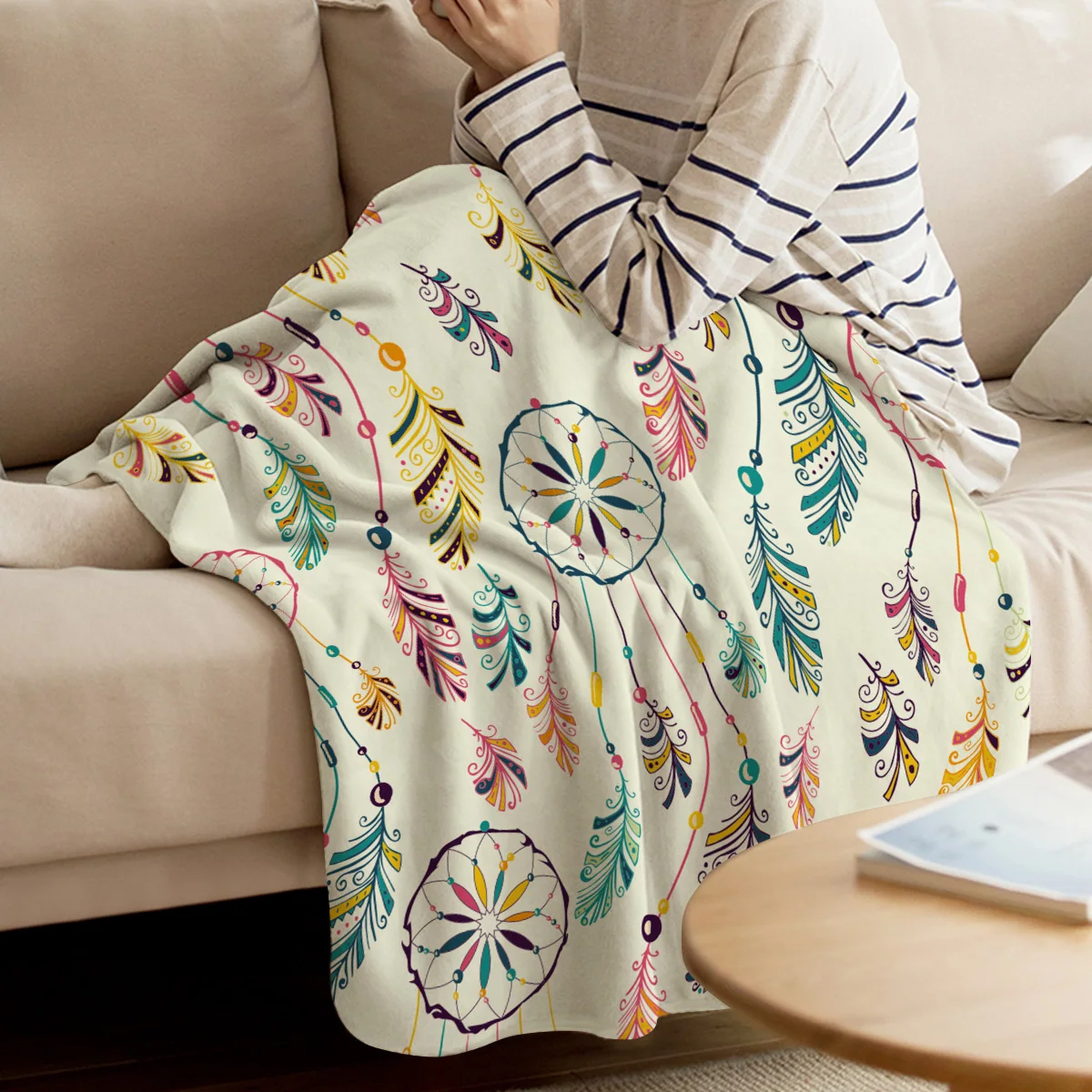 

BIGHOUSES Throw Blanket Colorful Dream Catcher Feathers Myth Throw Blanket Soft Warm Microfiber Blanket Bedclothes