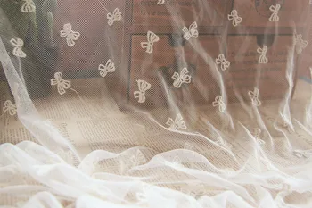 

Free Shipping-1yard,140cm/55.11''Width,Beige Bowknot embroidered lace trim