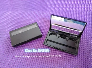 

Classical Black Empty Eyeshdow Powder Compacts DIY Plastic Cosmetic Blusher Subpackage 3 Girds Lipstick Container with Mirror