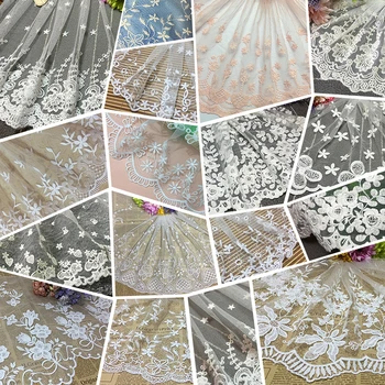 

90cm Embroidery Design Net White Lace Edga Wedding Lace Fabric DIY Crafts Doll Tulle Dress Cloth