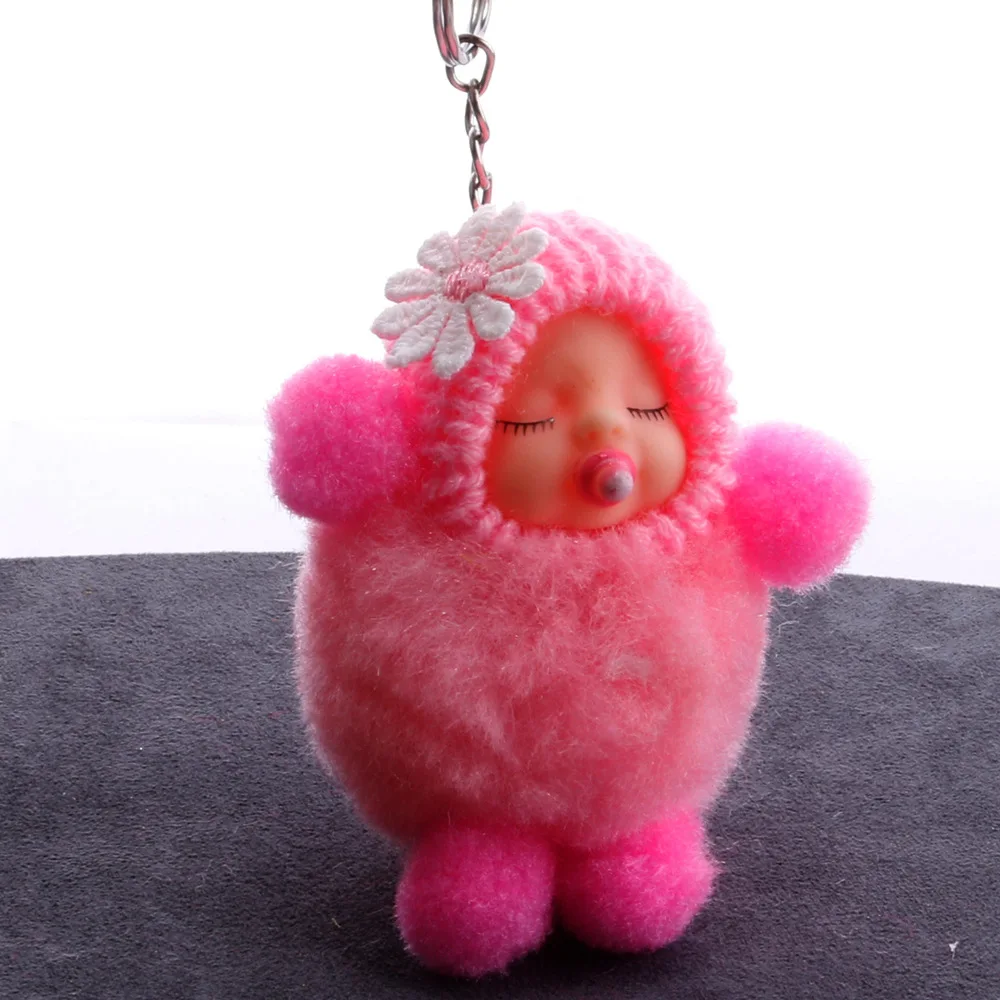 Nuevo Bebé lindo dormido muñeca de las mujeres de anillo de juguete llavero de peluche bolsa colgante de regalo del bebé