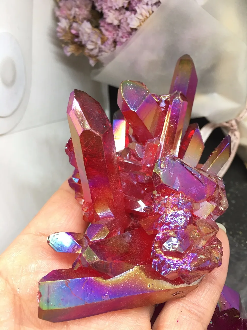 

Natural beauty of the aura crystal cluster decoration as a gift