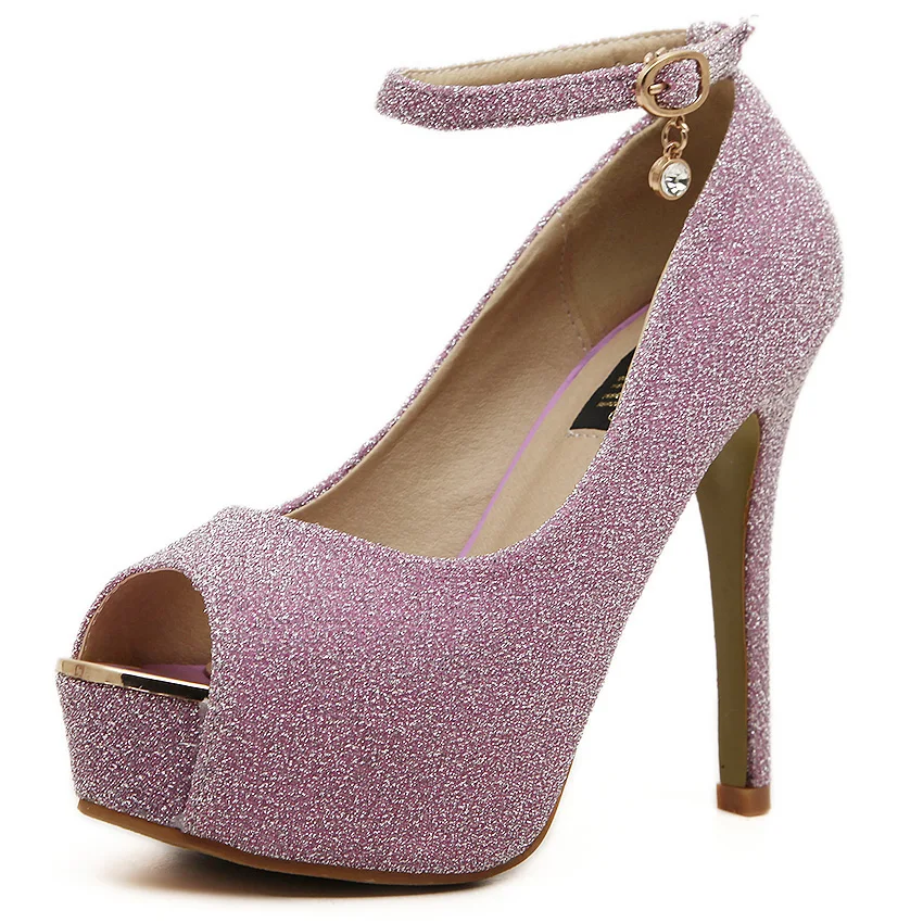 

New 2016 Women High Heels Prom Wedding Shoes Lady Crystal Platforms Silver Glitter Rhinestone Bridal Shoes Thin Heel Party Pump