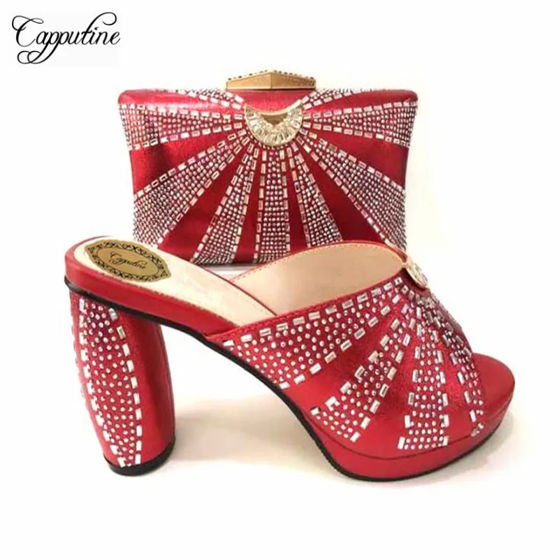 

Capputine 2018 European Style Women Shoes And Purse Set Italian Design Wedges Heels Shoes And Bag Set For Party Free Shipping