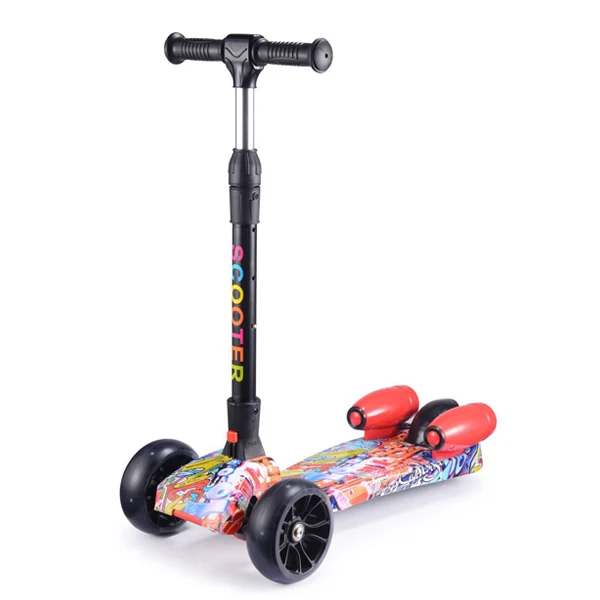 Детский самокат самокаты трехколесный велосипед со вспышками и музыкальная игрушка автомобиль сложенный путешествия, для детей от 3 лет - Цвет: Черный