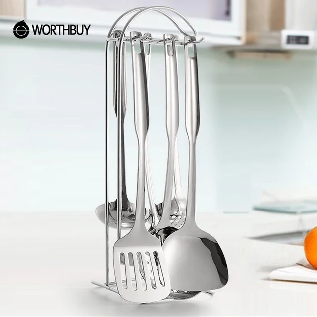 Worth Multifunction Kitchen Tools Set With Holder Stainless Steel Worth Multifunction Kitchen Tools Set With Holder Stainless Steel Kitchenware Soup Ladle Spatula Cooking Utensils