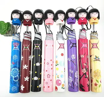 

30pcs japanese style woman cartoon girl folding umbrella lady sunny rainy cartoon dolls cute bottle umbrella