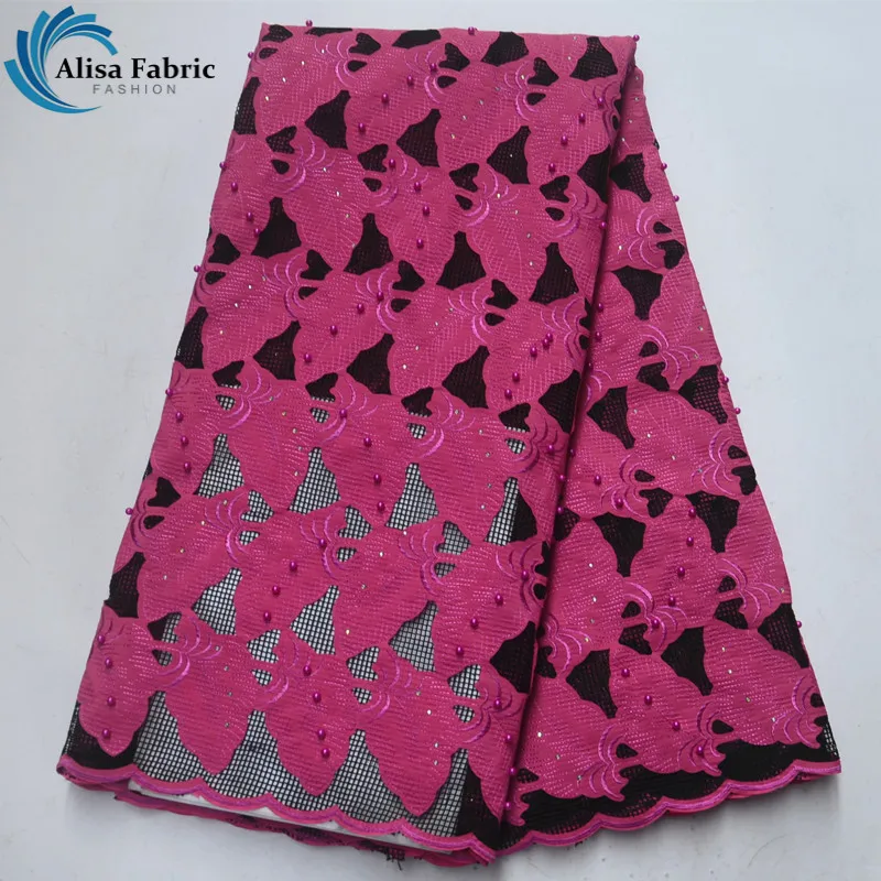 

Alisa Plum Swiss Voile Lace in Switzerland With 100% Cotton African Embroidered Lace Fabric With Stones And Beads 5 Yards/Piece