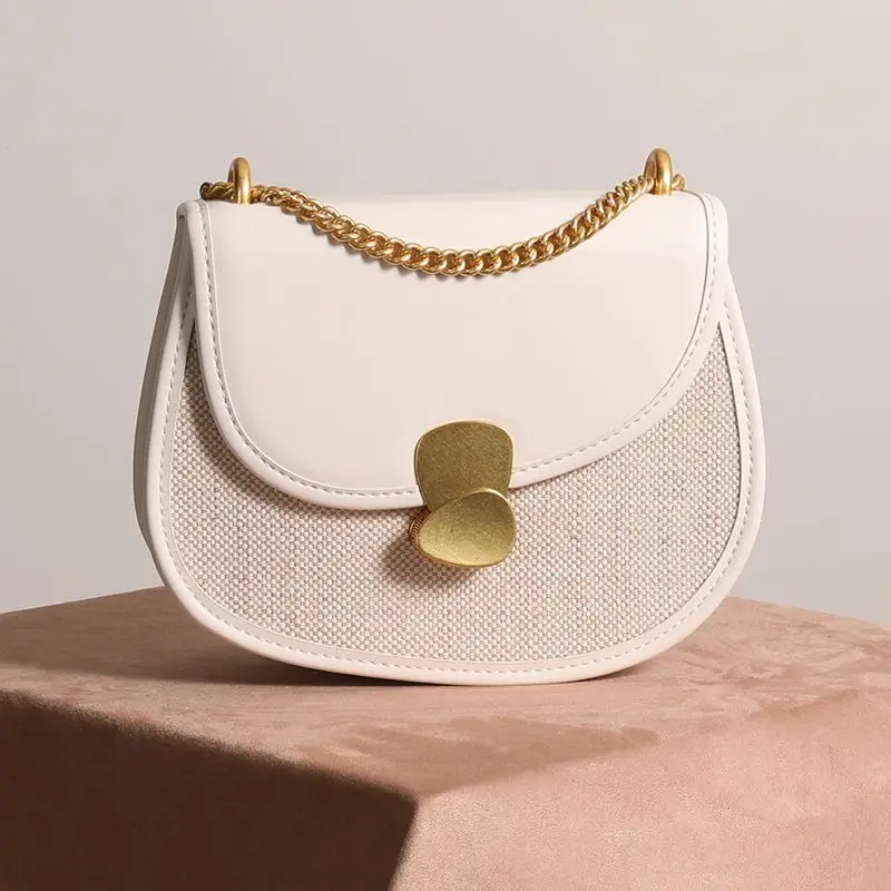 

WOONAM Women Fashion Handbag Top Hide Genuine Calf Leather Contrast Color Round Cross Body Saddle Shoulder Flap Bag WB984