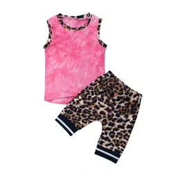 Модные однотонные топы без рукавов для маленьких мальчиков, короткие леопардовые штаны, комплект одежды из 2 предметов, Повседневная
