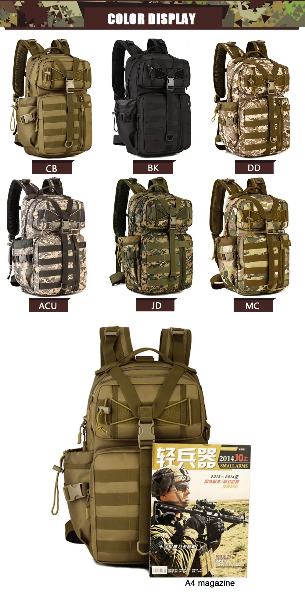 Masculino ao ar Bolsa de Esportes 900d à Prova Livre Tático Mochila D900água Exército Ombro Militar Caça Acampamento Feminino Multi-funcional Molle 3 p 4 Mochilas escal.