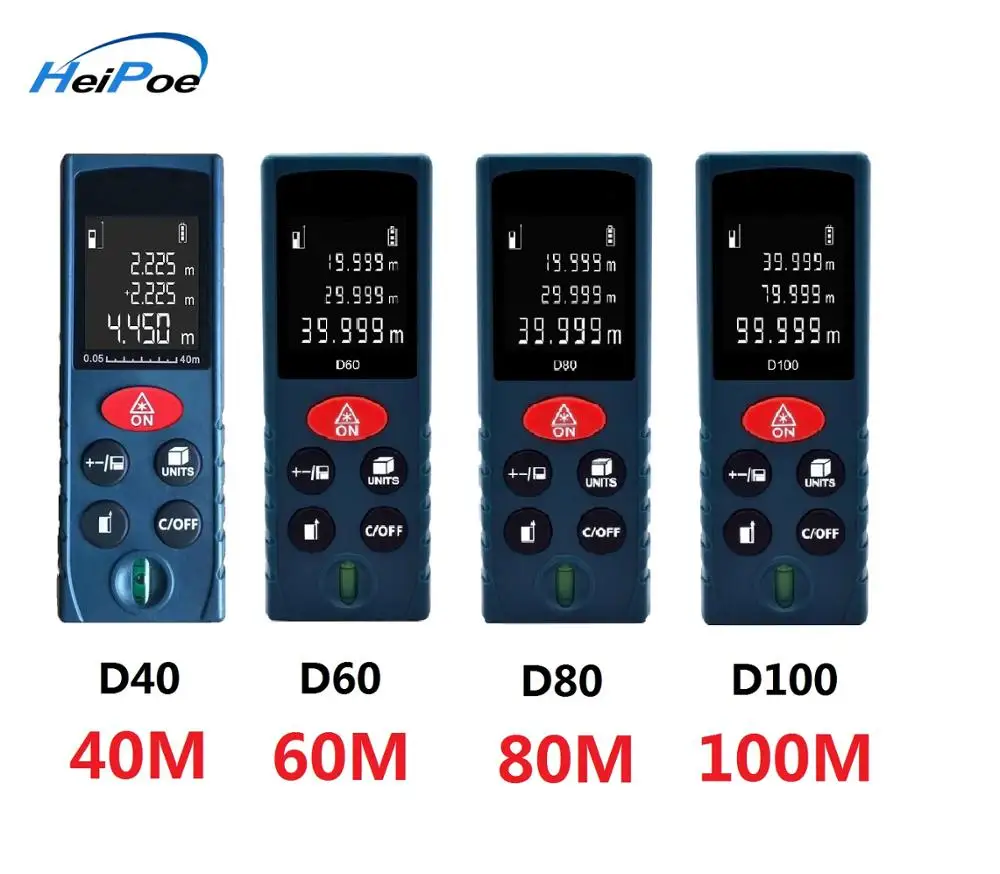 Laser Rangefinder 40m 60m 80m 100m Digital Laser Distance Meter Laser Range Finder Tape Distance Measurer HT1287-1290