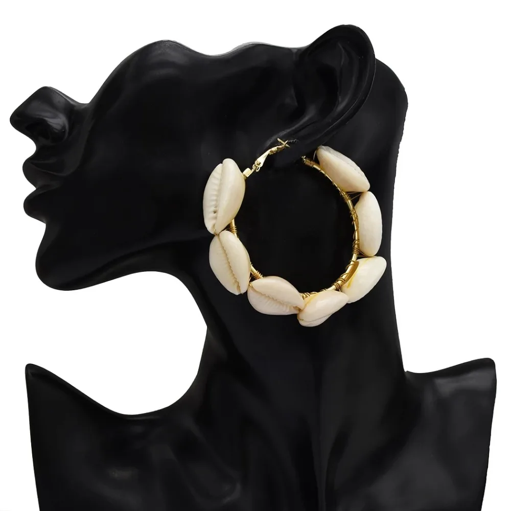 

Bohemian Unique Summer Beach Colorful Shell Shape Hoop For Women Girls Big Geometric Circle Earrings Female Bijoux Jewelry 2019