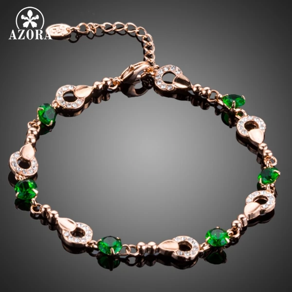 

AZORA Elegant Fashion Jewelry Rose Gold Color Round Tiny Crystal With Green Cubic Zirconia Bracelet TS0075