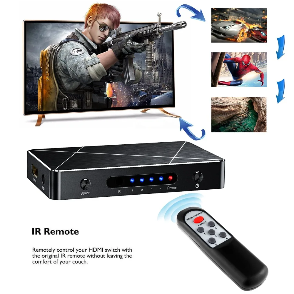 4x1 HDMI 2 0 переключатель 4K 60Hz 4:4:4 HDR 4 порта селектор с пультом дистанционного