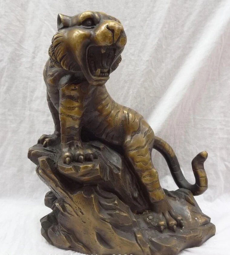 

Collectible bronze S1422 14" Chinese Year Zodiac Bronze Wealth Up Hill Fierce Wild Tiger Statue Animals (B0413)