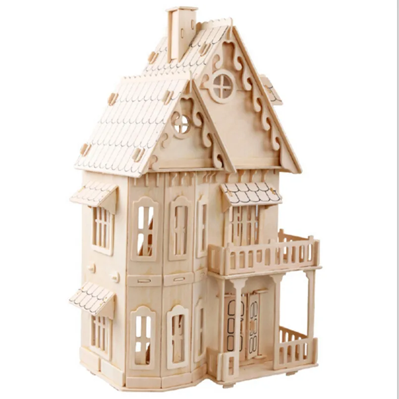 Развивающий 3D деревянный дом, игрушки DIY наборы Готическая вилла дом, строительные модели игрушек окрашенные цветные головоломки для детей подарок на день рождения