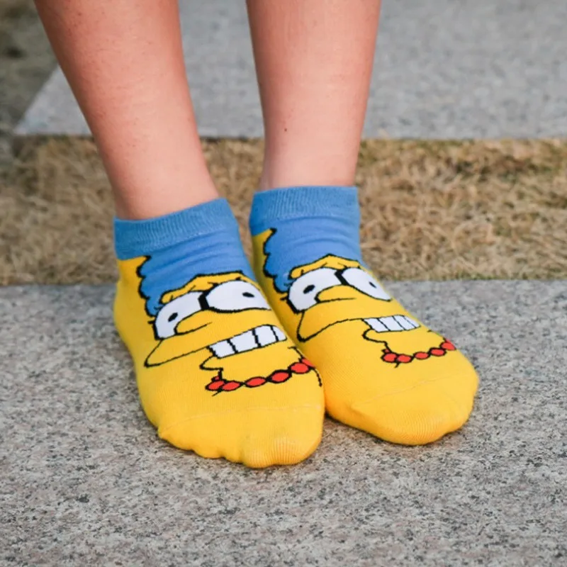 Забавные женские носки-башмачки милые счастливые японские хлопковые носки в Корейском стиле с симпсоном для всей семьи; Новинка; короткие носки до щиколотки; сезон весна-осень
