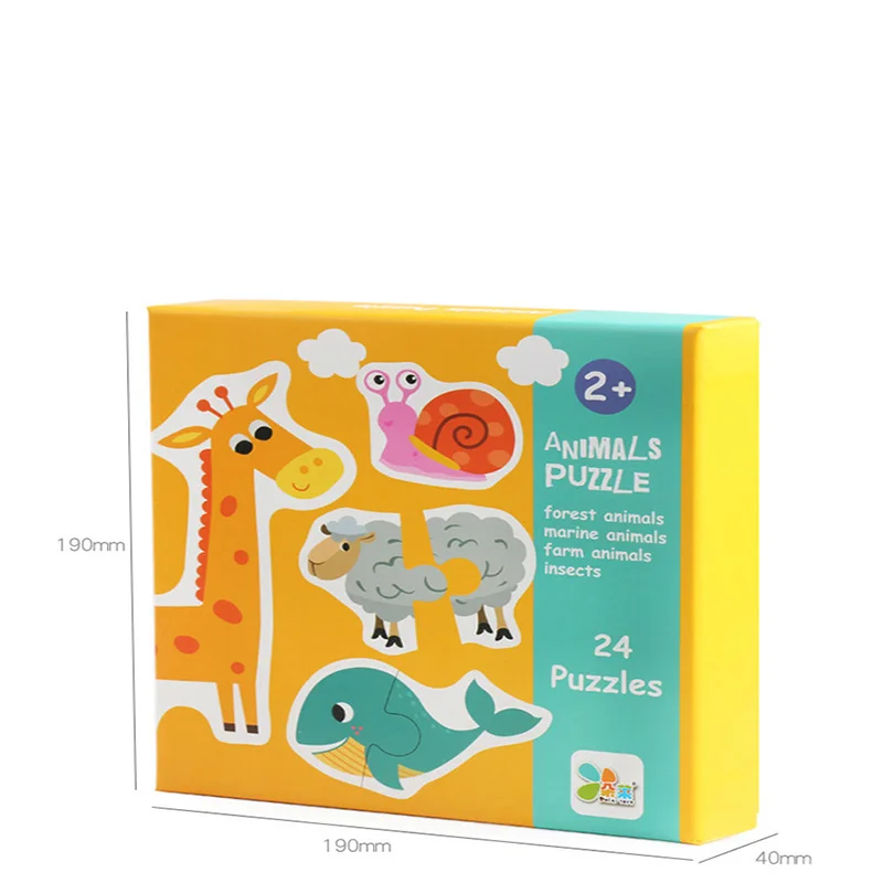 Logwood New 24Pcs Wooden puzzle for children Cartoon animals/fruit vegetables/vehicles 3 styles montessori educational toys