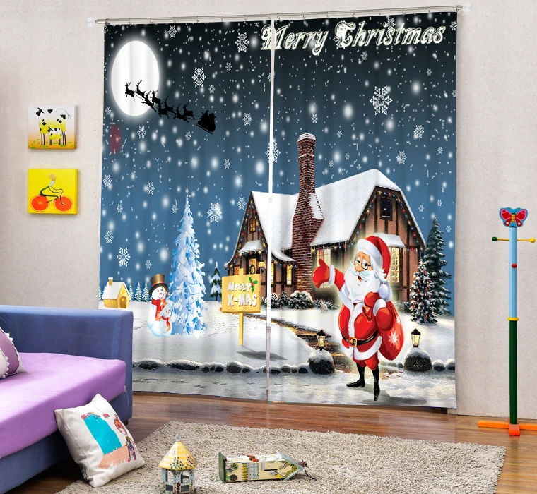 

Merry Christmas 3D Blackout Curtains Healthy non-pollution Digital Print Happy Day Bedding room Living room Hot sale
