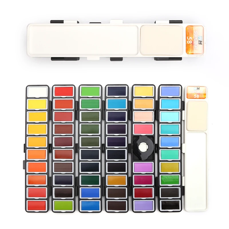New 18/38/58Colors Fold Solid Watercolor Paint Set With Water Brush & Gifts Box Watercolor Pigment For painting Water colors