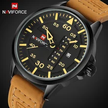 Mens Casual NAVIFORCE Deporte Impermeable Relojes de Cuarzo de Los Hombres Fecha Reloj de Los Hombres de Cuero Militar Del Ejército Reloj de Pulsera Relogio masculino