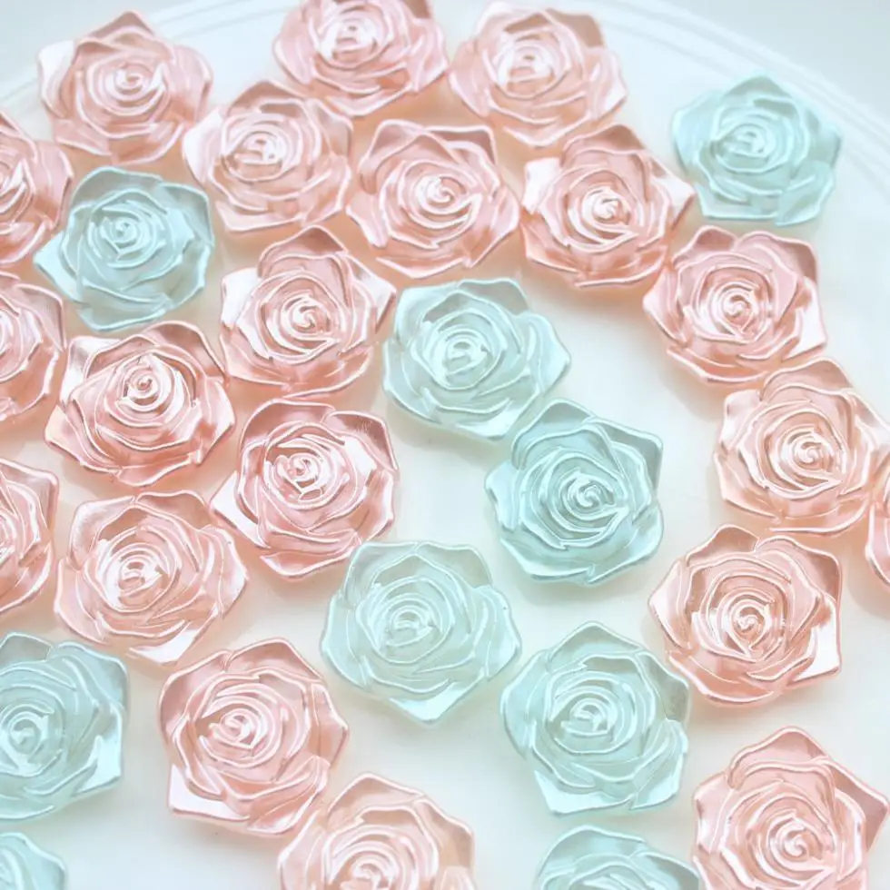 

200pcs mix color Pink and blue Pearlized Rose Cabochons 19mm flatback decoden display