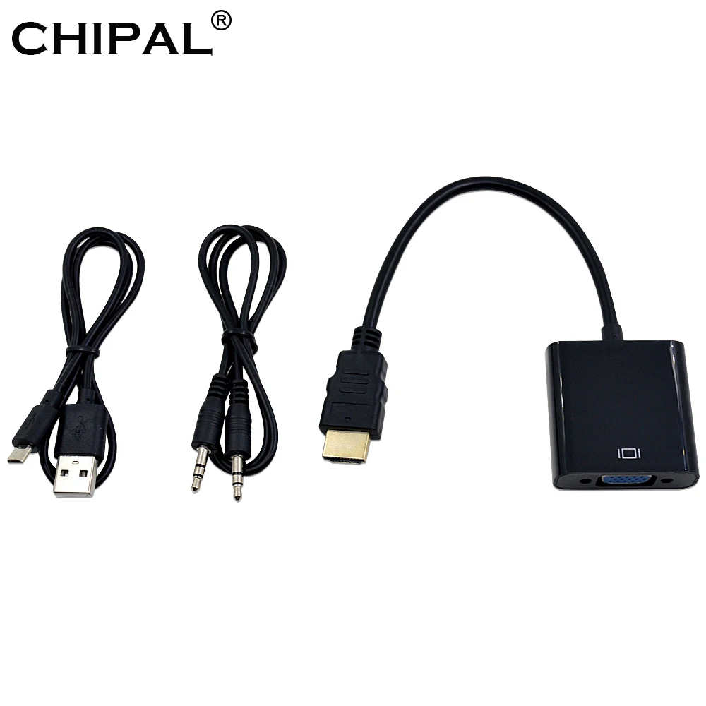 Кабель-адаптер CHIPAL HDMI-VGA HDMI2VGA преобразователь с поддержкой 1080P и аудиокабелем 3 5