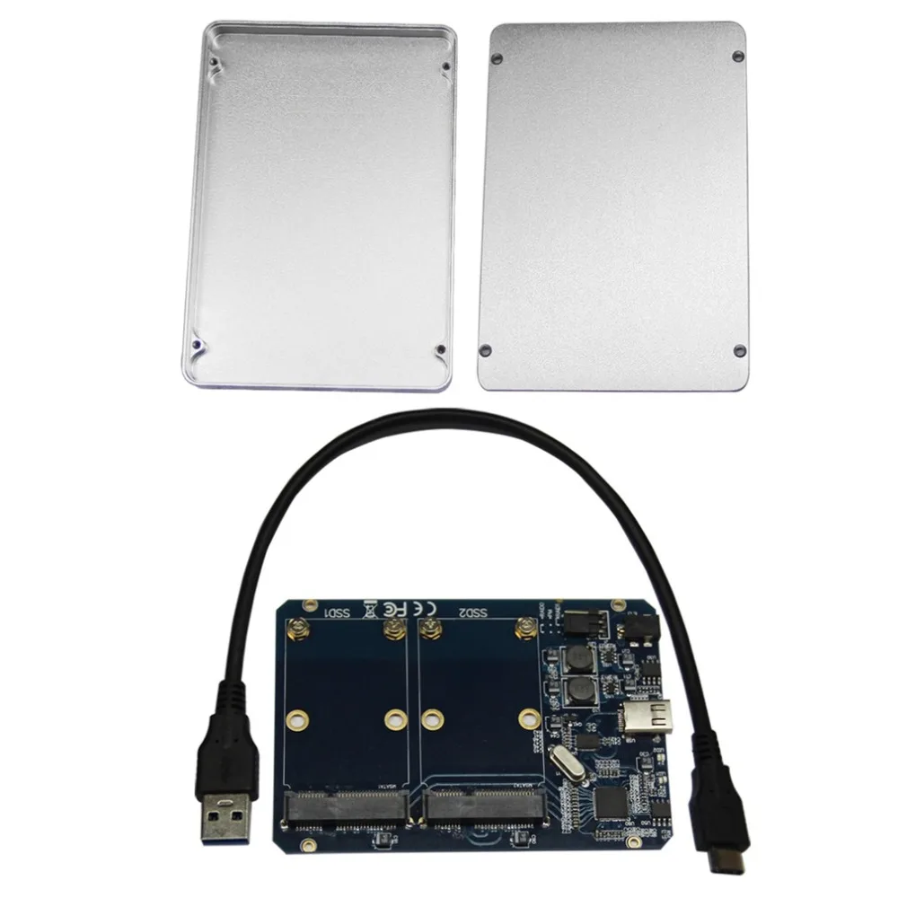 

SB 3.1 Type-C To 2 Ports Msata SSD Raid Box Case 10GB External Hard Drive Disk Box LR31-1352S For Univesal Computers