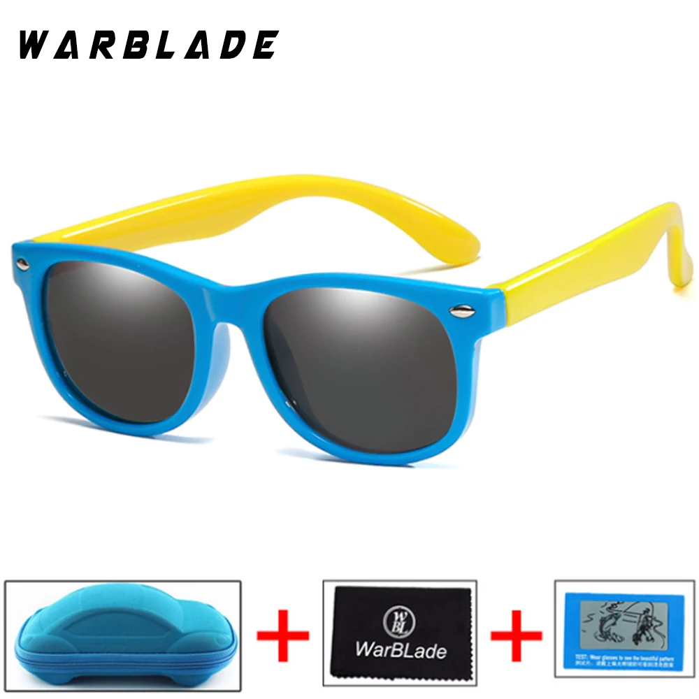 WarBLade Children Girls Safety Polaroid UV400 Kids Boys TR90 Polarized Sunglasses Mirror Sun Glasses Sport oculos With Case - Цвет линз: blue yellow