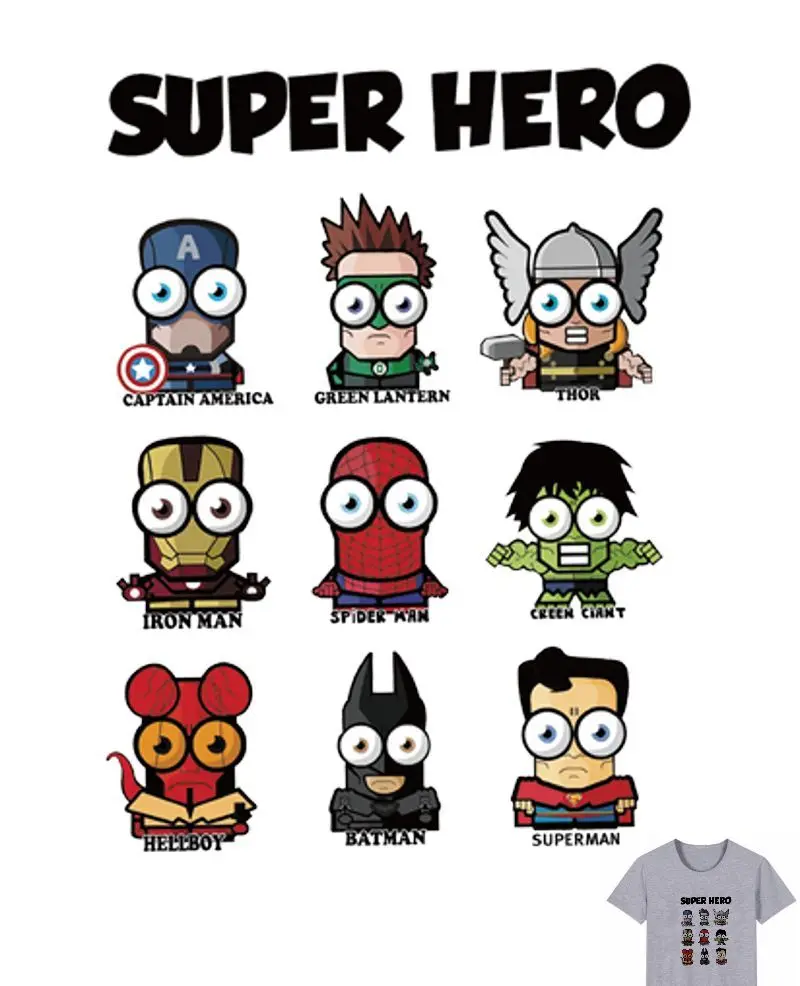 

20x15cm Cartoon super hero Parches Iron On Stickers Washable Appliques A-level Patch Heat Transfer For DIY Accessory Clothes Bag