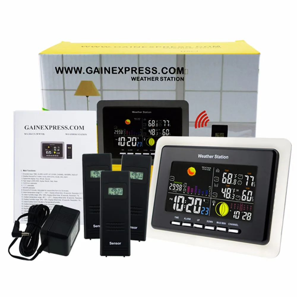  Weather Station + 3 Wireless Sensor 5 Weather Forecast LED Backlight Humidity Temperature DCF77 as  - 32871114059