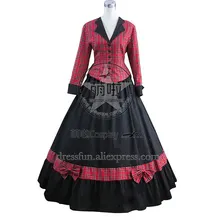 Civil War Cotton Satin Tartan Gown Dress Cosplay Cool Style With Bowknot Decorated Elegant For Halloween Party Fast Fashion