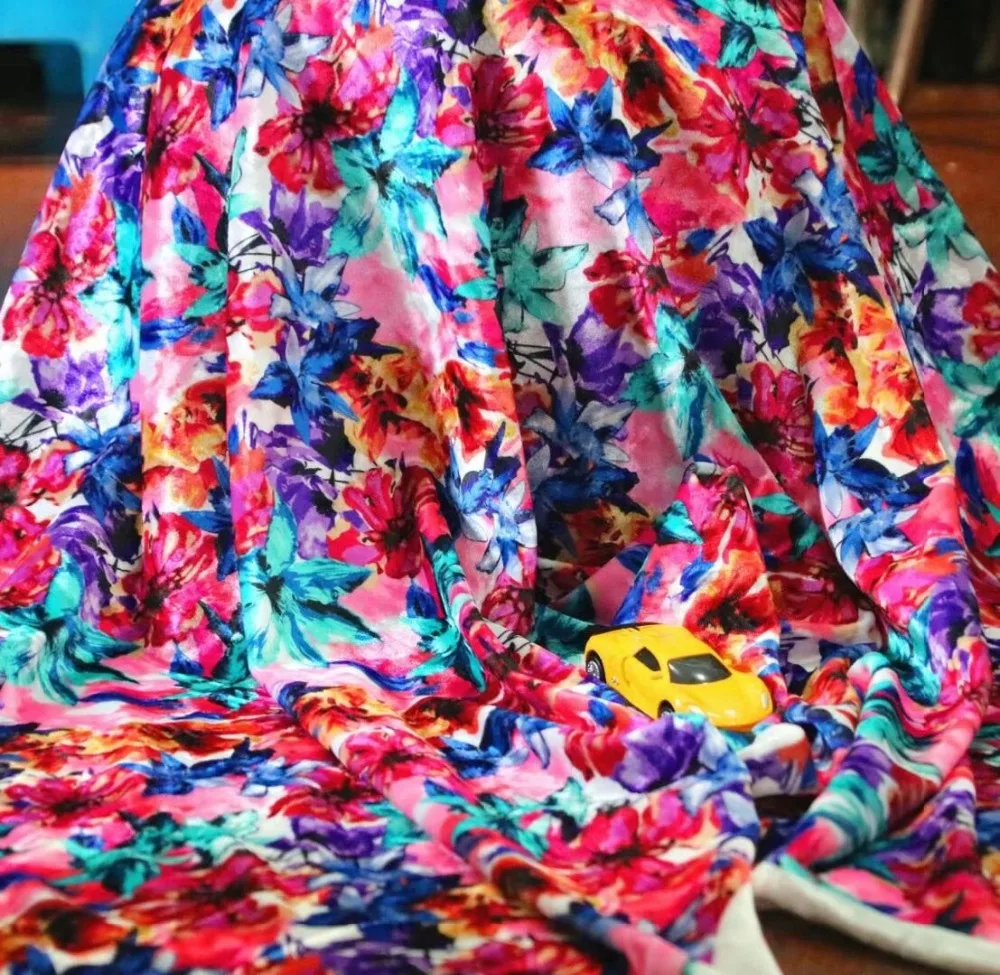 

2018 new 150cm wide silk velour fabric silk velvet fabric for velvet dress silk fabric autumn printed silk velvet fabric LL015