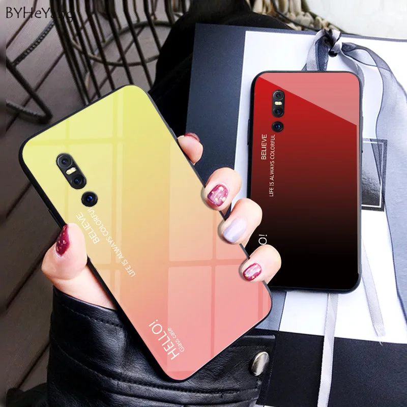 ДЛЯ Vivo V15 Pro Чехол на V 15 из закаленного стекла с градиентом жесткий чехол мягкая TPU