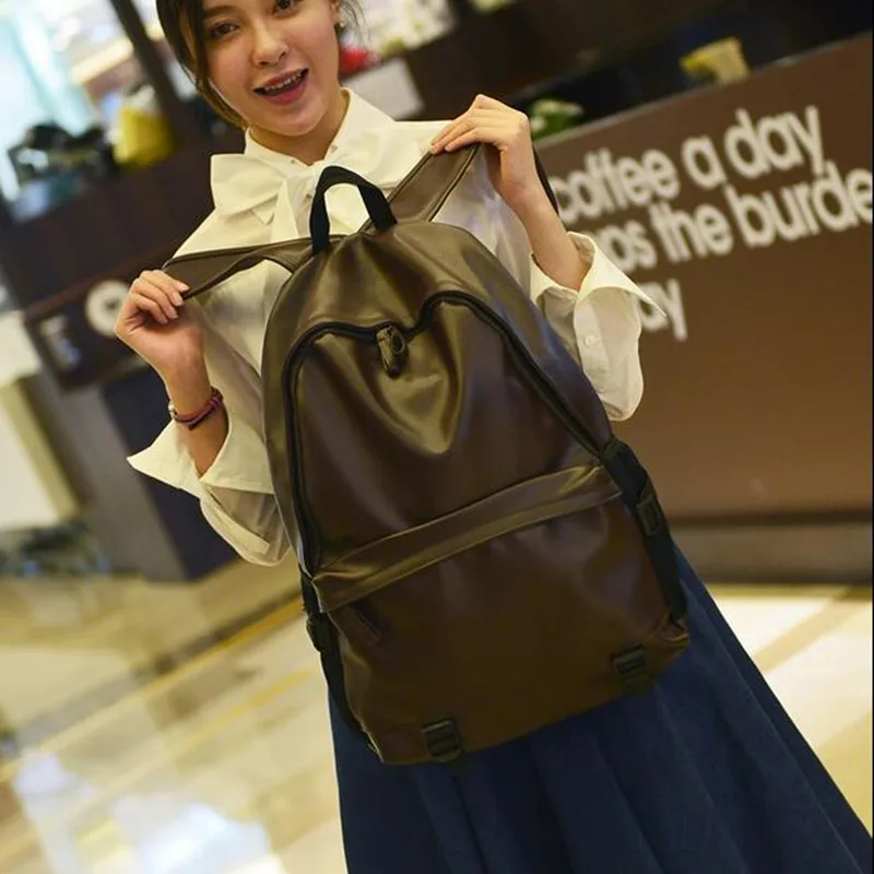 

COOL WALKER New Backpacks for Men and Women Solid Preppy Style PU leather backpack Big School Bags For Teenagers Girls Shoulder