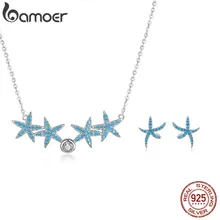 Bamoer, бирюзовая Морская звезда, ожерелье, серьги, ювелирный набор, подлинный 925 пробы, серебро, AAA, циркониевый камень, ювелирное изделие, ZHS118