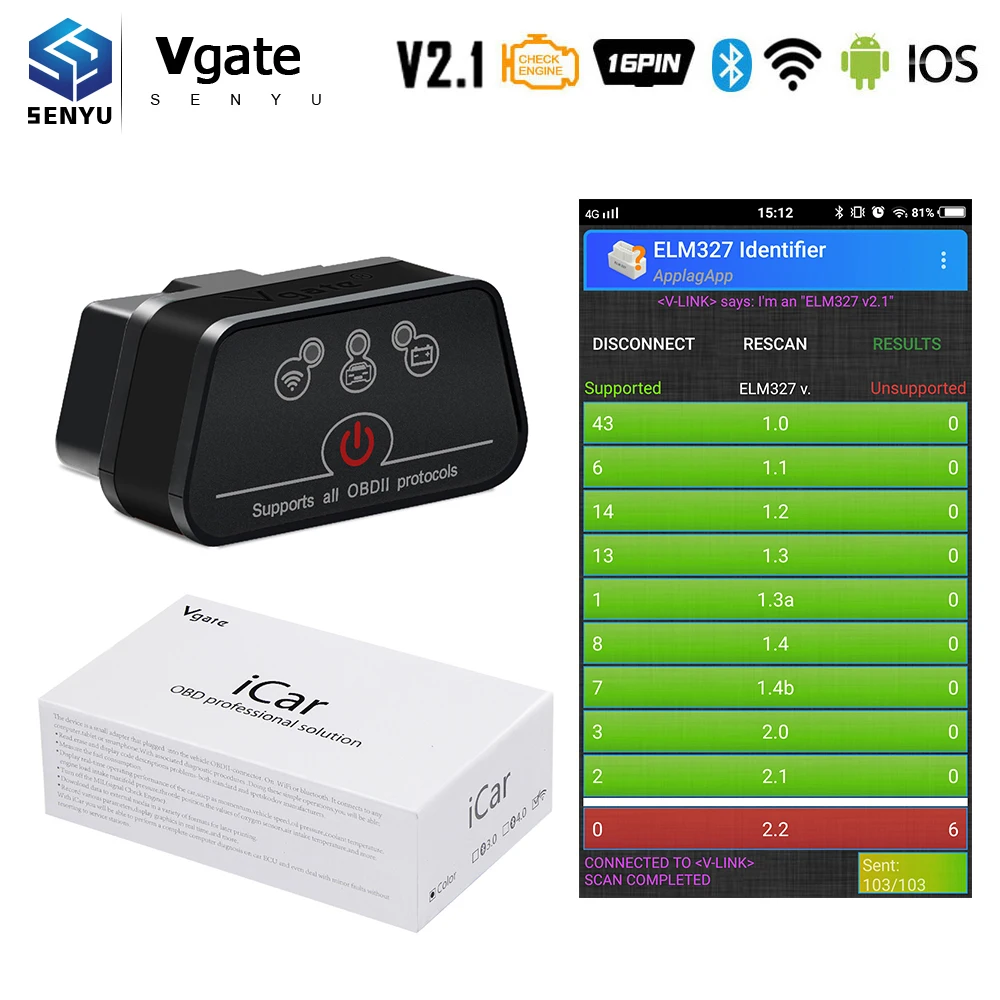 Vgate iCar2 ELM327 V2.1 OBD2 Wifi Bluetooth сканер elm 327 V2.1 для Android/IOS OBD2 автомобильный диагностический инструмент VS ELM 327 V1.5