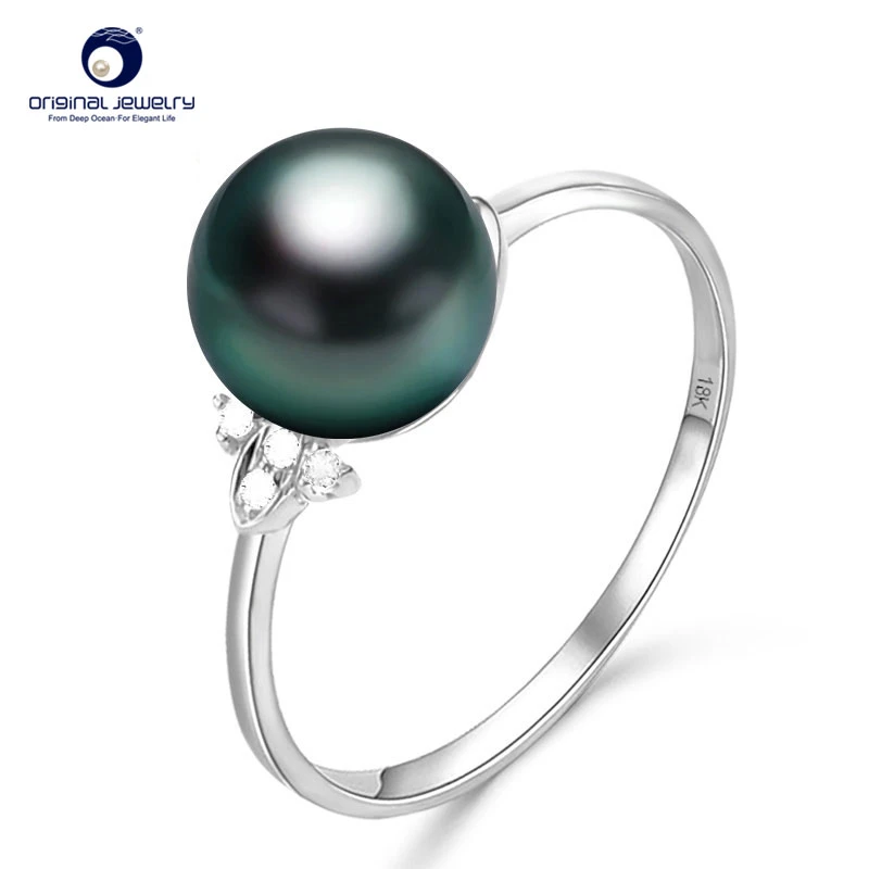 Ys 18 K Solid Emas Putih Cincin Mutiara 8 9 Mm Hitam Tahitian Mutiara Cincin Fine Perhiasan Ring 18k Ring 18k Goldring Gold 18k Aliexpress