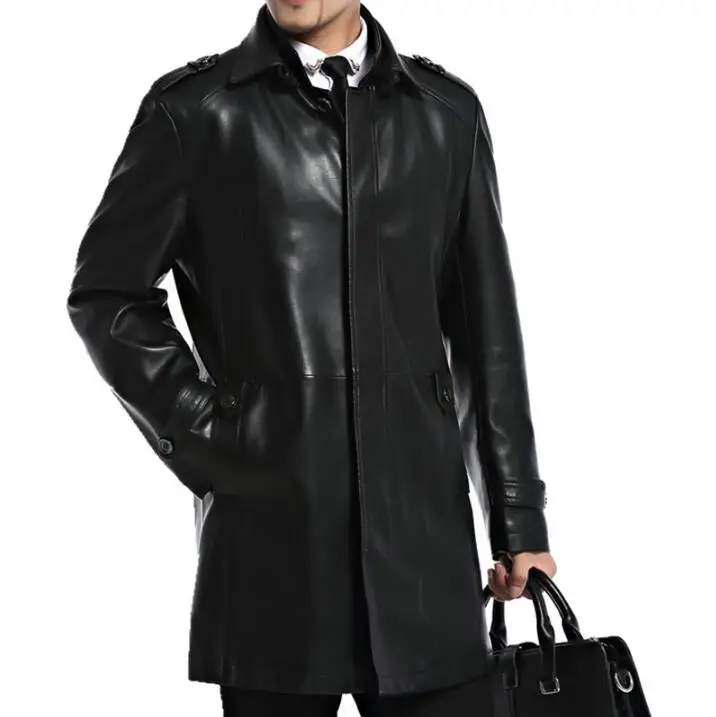

2019 New Autumn and winter Brand men's Genuine Leather jackets thickening long leather coat men natural sheepskin leather jacket