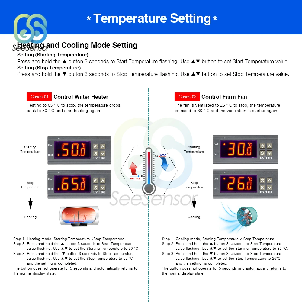 DST1000 AC 110V 220V DC 12-72V цифровой контроль температуры контроллер Лер термостат DS18B20 датчик Водонепроницаемый заменить STC-1000