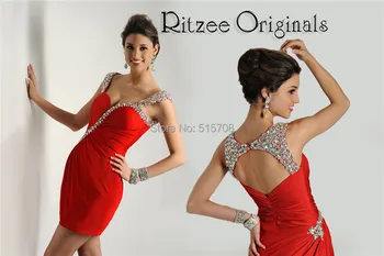 

Graceful 2015 Short Prom Dresses Sweetheart With Straps Backless Sheath Beaded Crystal Short Red Cocktails Dress Party Dresses