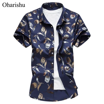 

2019 Fashion Slim Fit Mens Short Sleeve Hawaiian Shirt New Summer Casual Floral Beach Shirts Men Plus Size M-7XL Vacation Tops