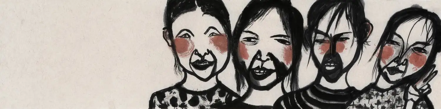 

Fine Art Collection Chinese Painter Hou Yichao's Work Ink Painting "Four Beauties" 34*137cm Wall Pictures Living Room Abstract