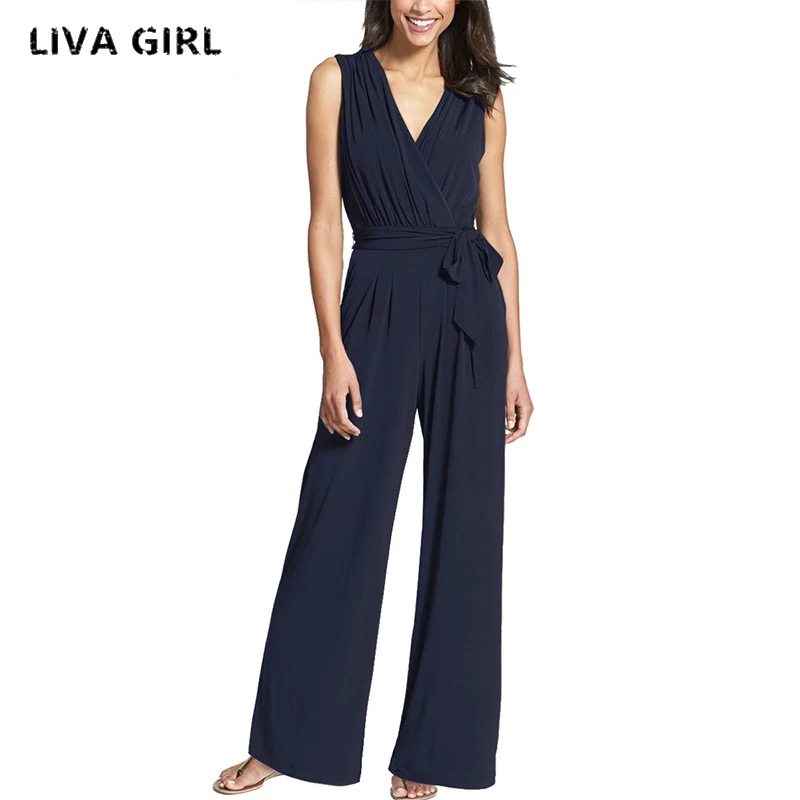 Длинные черные комбинезоны Liva Girl женский комбинезон зимние Осенние вечерние с V