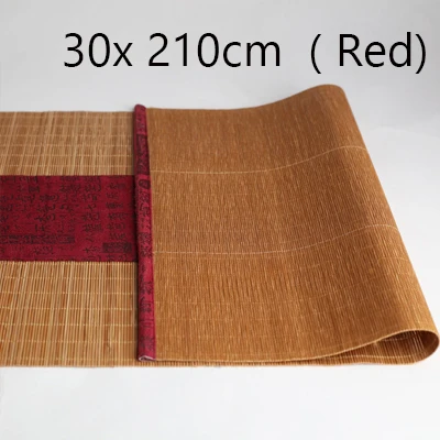 Завершенный размер, Натуральный Бамбуковый чайный столик, флаг с тканевым краем, домашний чайный коврик, ретро украшение, занавес для стола - Цвет: W30cm  L210cm Red