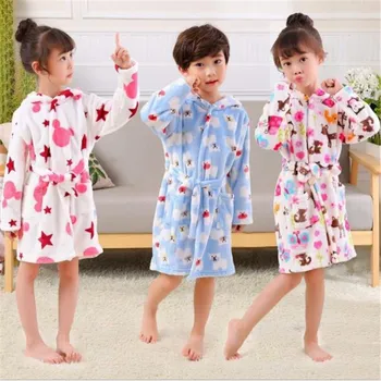 

2018 soft warm Children Print Gown Sale 1 Pc/lot The New Fashion Cute 100% Coral Fleece Free Shipping Children Cartoon Gown
