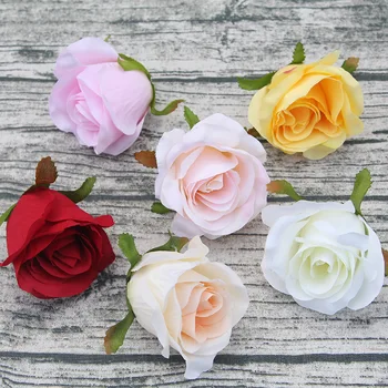 

25Pcs Artificial rose flower heads party wall decor wedding Road led Arch DIY decoration silk rose scrapbooking Craft wreath 9cm